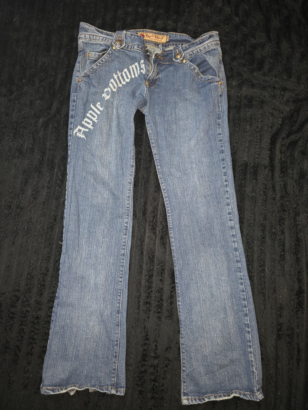 Apple Bottoms Women's Denim Bootcut Jeans in Blue with White Script